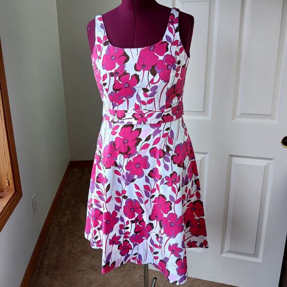 Breakin' Loose Fit & Flare Floral Dress size 12 cotton spandex princess seams - Picture 5 of 15